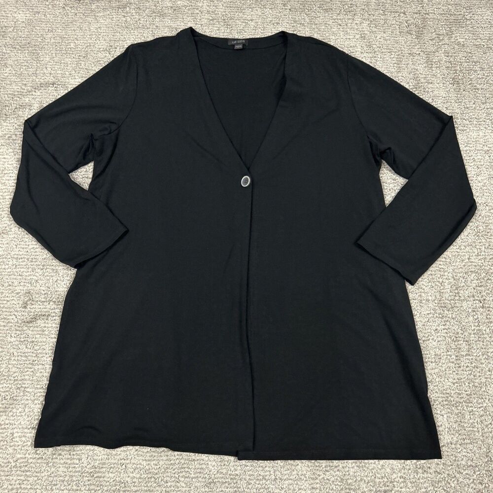 J Jill Cardigan Women XL Black Stretch Wearever One Button Pockets Classic